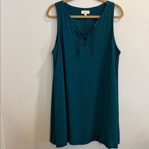 LOFT Teal Lace-Up Sleeveless Dress